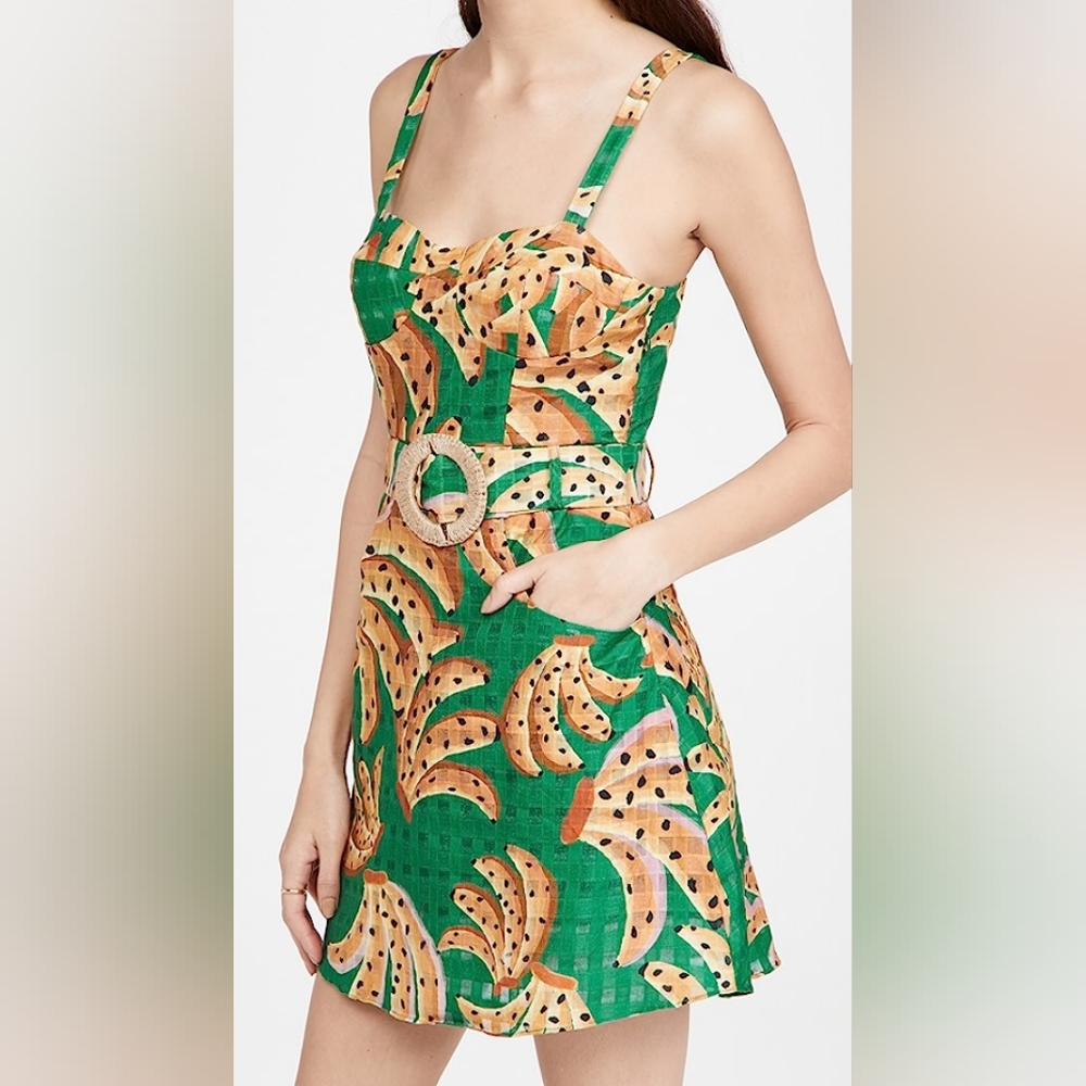 NWT - FARM Rio Green Raining Bananas Mini Dress